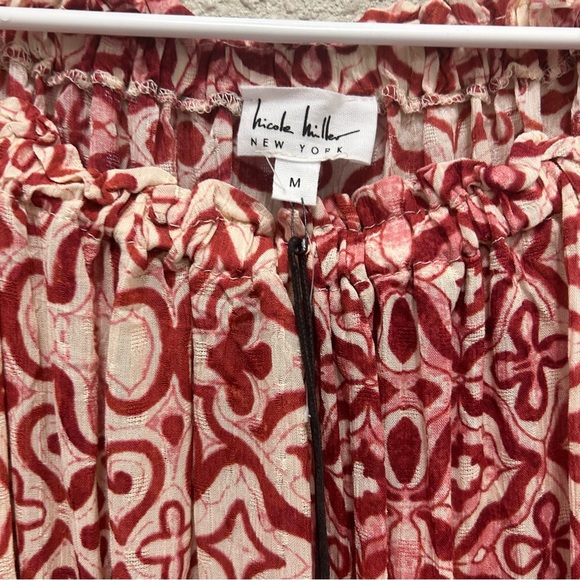 Nicole Miller Off the Shoulder Smocked Hems Pink and Red Blouse NWT M - Picture 3 of 5